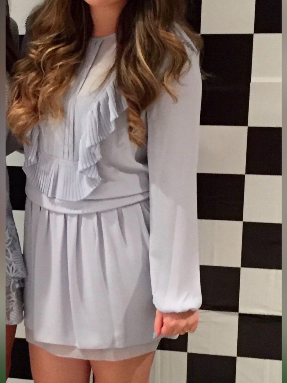 BCBGMAXAZRIA Runway Collection Blue Gray Pleated Ruffle Mini Dress M